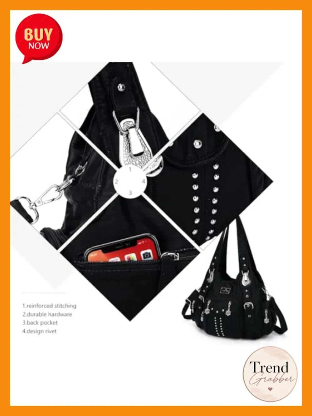 Washed PU Leather Large Hobo Shoulder Bag with Multiple Pockets
